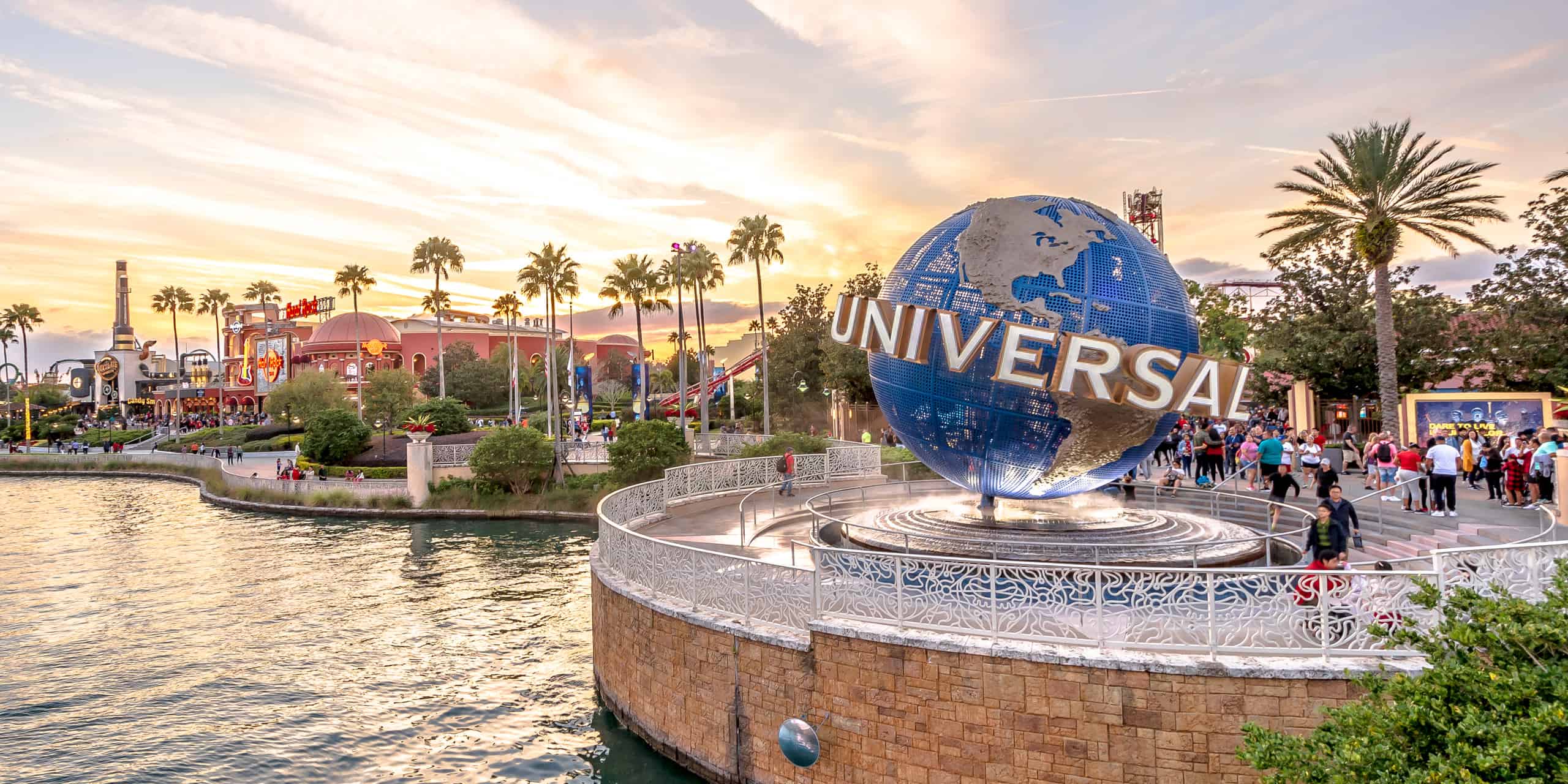 Universal Studios Orlando sign at sunset